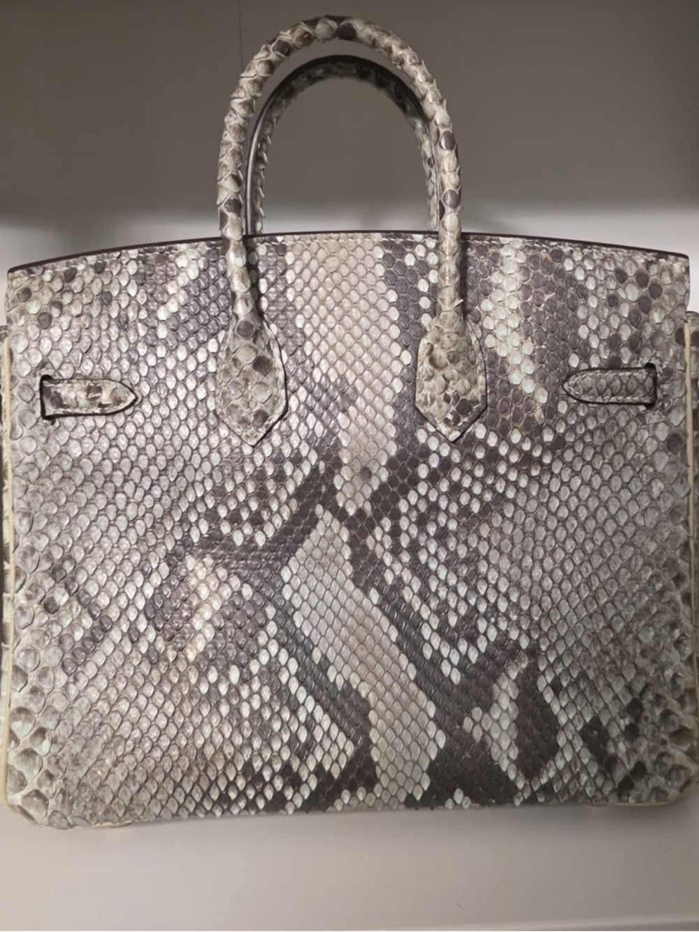 Luxury Python-Texture Top Handle Bag Taupe H Birk… - image 5